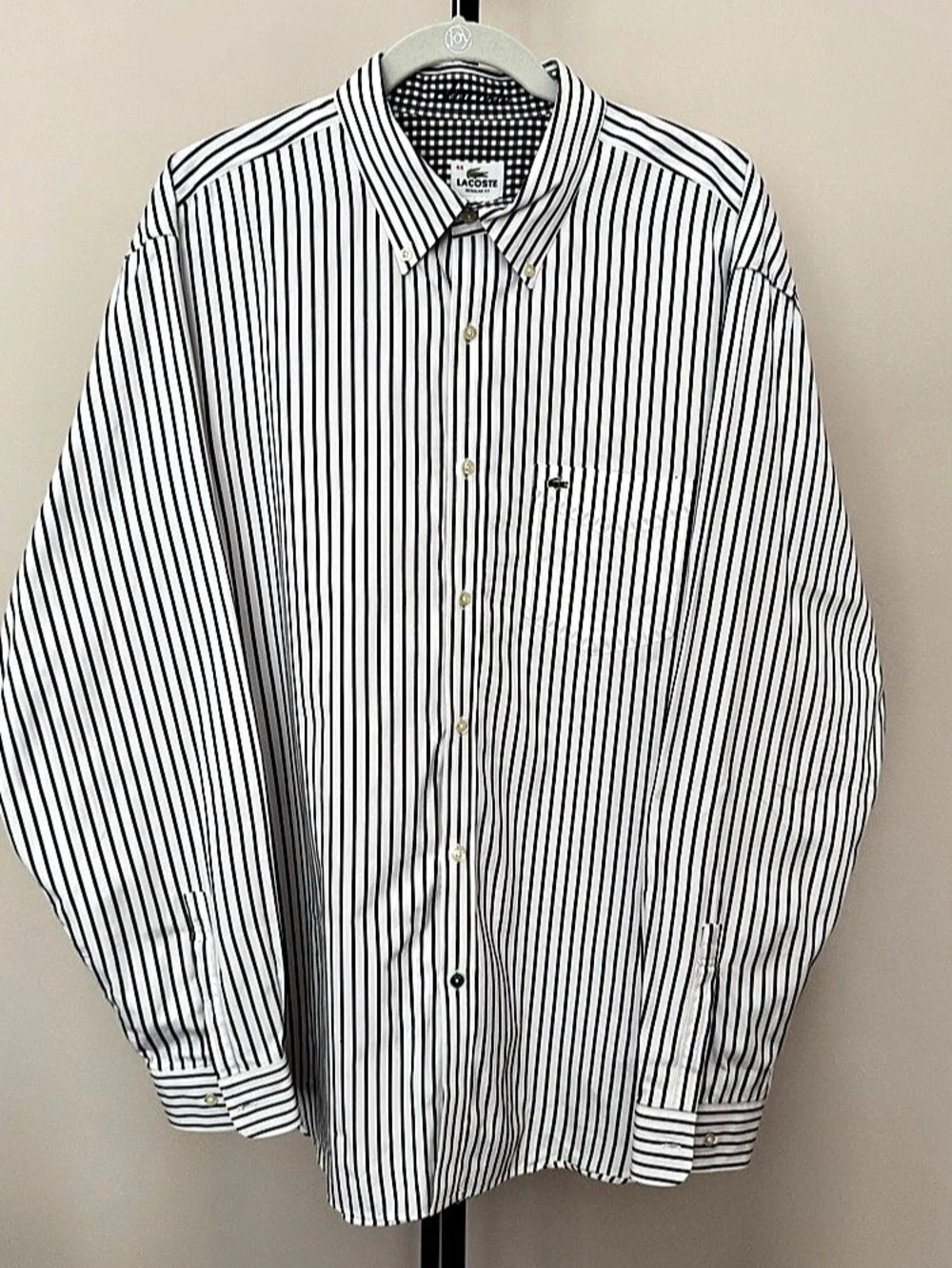 Lacoste Striped Cotton Button Down in White & Black Size 44 Like New